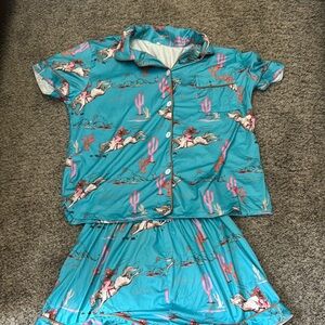 Women’s Pajamas with Horse Print - Blue